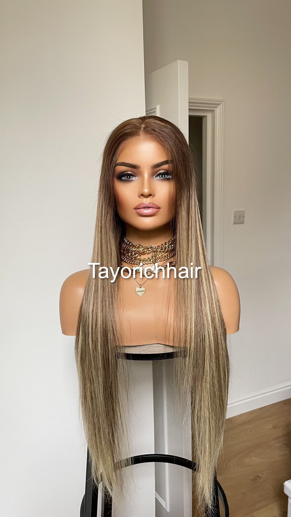 Ombre Balayage Brazilian Human Hair Wig•13x4 HD Lace Wig•Dark Brown Roots 26 Inches Long Straight Hair Wig•Ready To Ship Wig For Hairloss