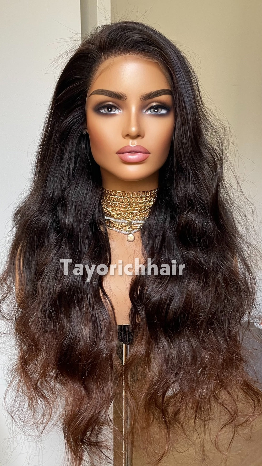 Ombre Black to Brown Human Hair Lace Front Wig | 24” Wavy HD Lace Wig | 13x4 Glueless Wig | 100% Human Hair | Tayorichhair