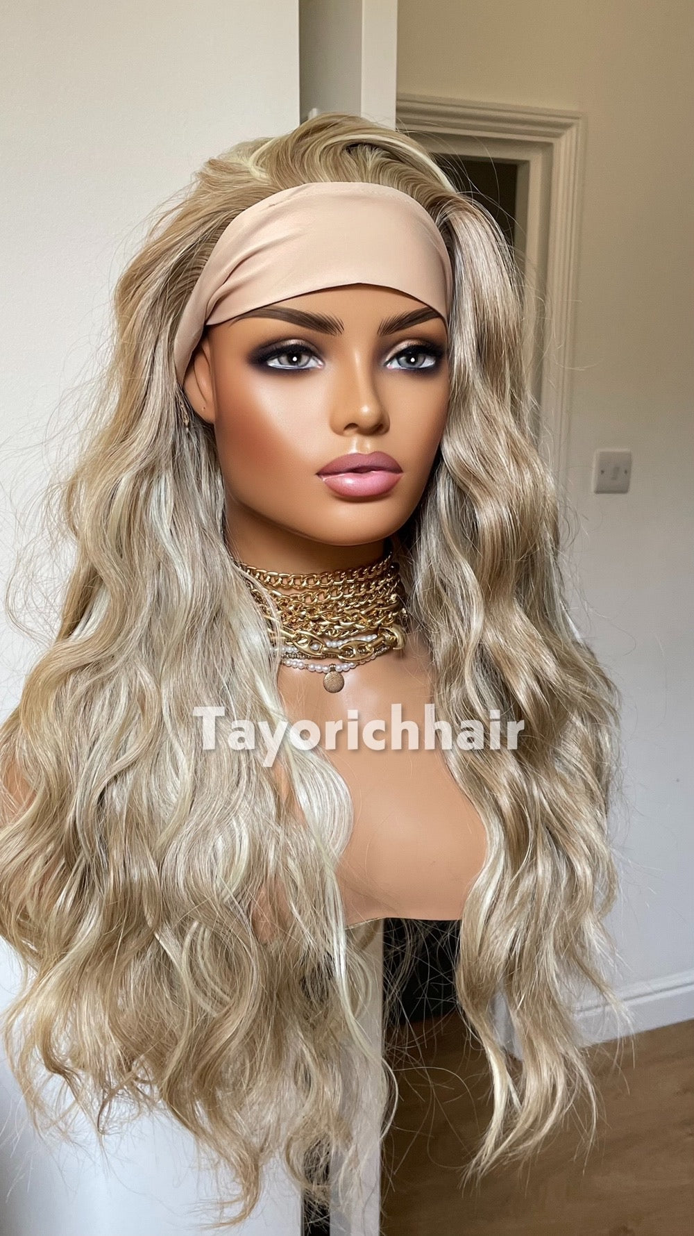 Ponytail Gym Wig With Band / Exercise Wig/ Workout Blonde Wig With Head Band/Heat Safe Synthetic Curly Wig For Running And Daily Workout