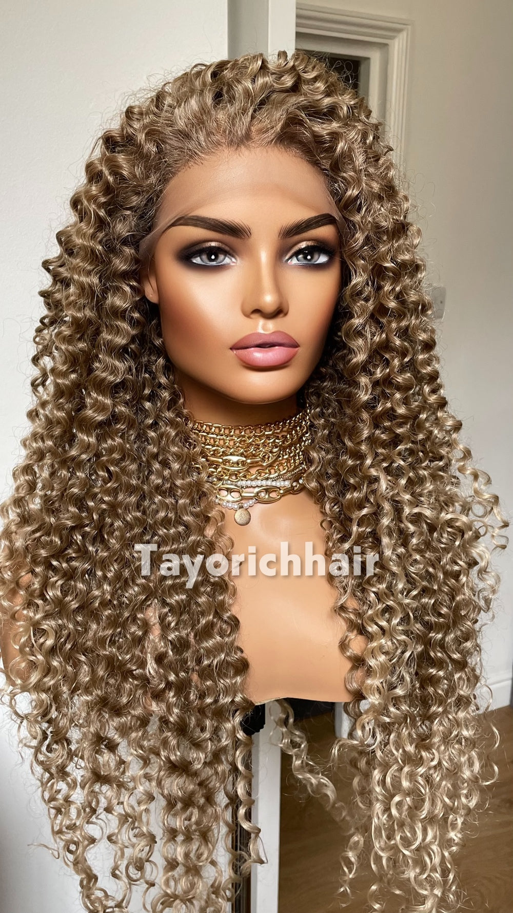 TayoRichHair | 24" Natural Ash Blonde Deep Spiral Curl Lace Front Wig (13x6 Lace)