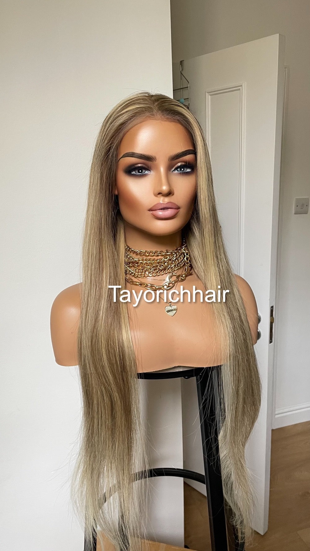 26 Inches Dark Ash Blonde HD Lace Human Hair Wig With Highlights