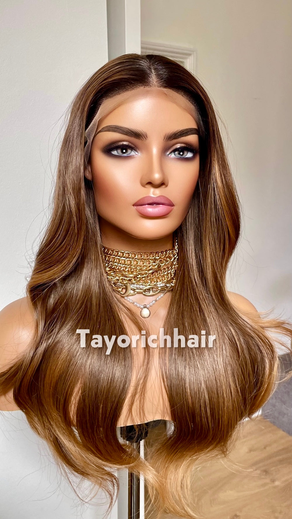 Mixed Caramel Brown Heat Safe Synthetic Lace Front Wig | 20” Wavy Wig | 13x4 Transparent Lace | Middle Part | Tayorichhair