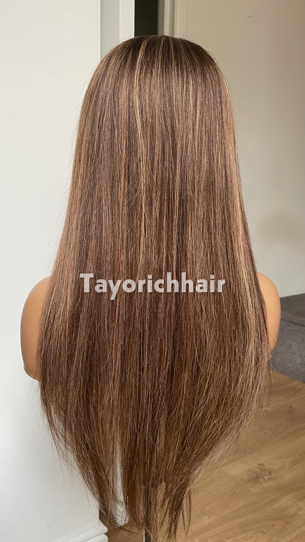 18-Inch Dark Brown & Blonde Human Hair Wig – 13x4 HD Lace Frontal