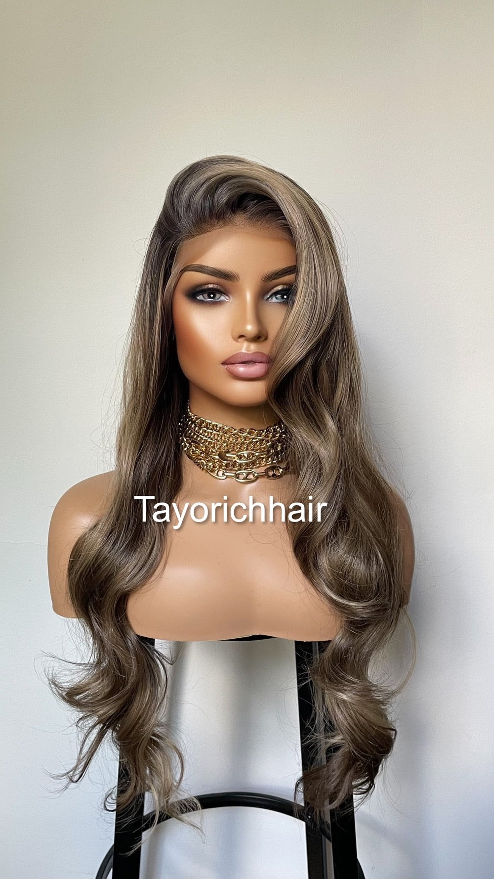 Money Piece Black And Ash Blonde Mix 13x4 Wide Lace Front Wig/Realistic Pre Plucked Hairline/ Layered 24 Inches Wig For Women/Synthetic Wigs