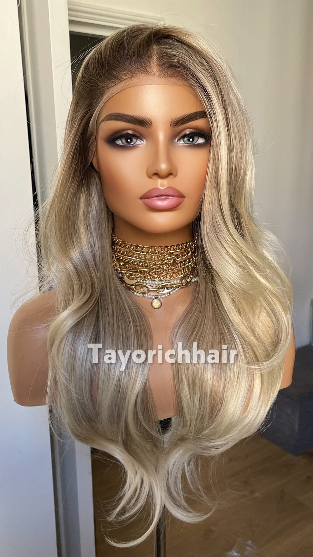 Medium Ash Blonde Wig with Soft Highlights | 22” Layered Wavy Lace Front Wig | Natural Looking Glueless Wig | Tayorichhair