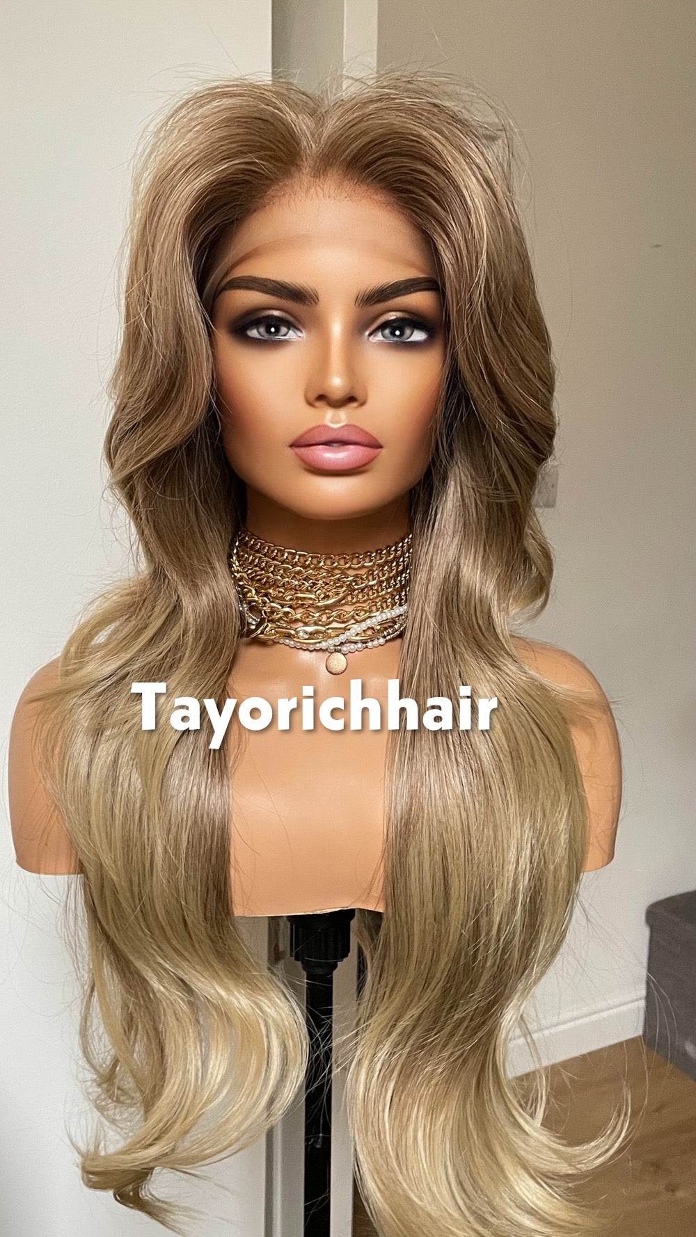 Ash Blonde Heat Safe Synthetic Lace Front Wig | 24” Layered | 13x6 Transparent Lace | Glueless | Tayorichhair
