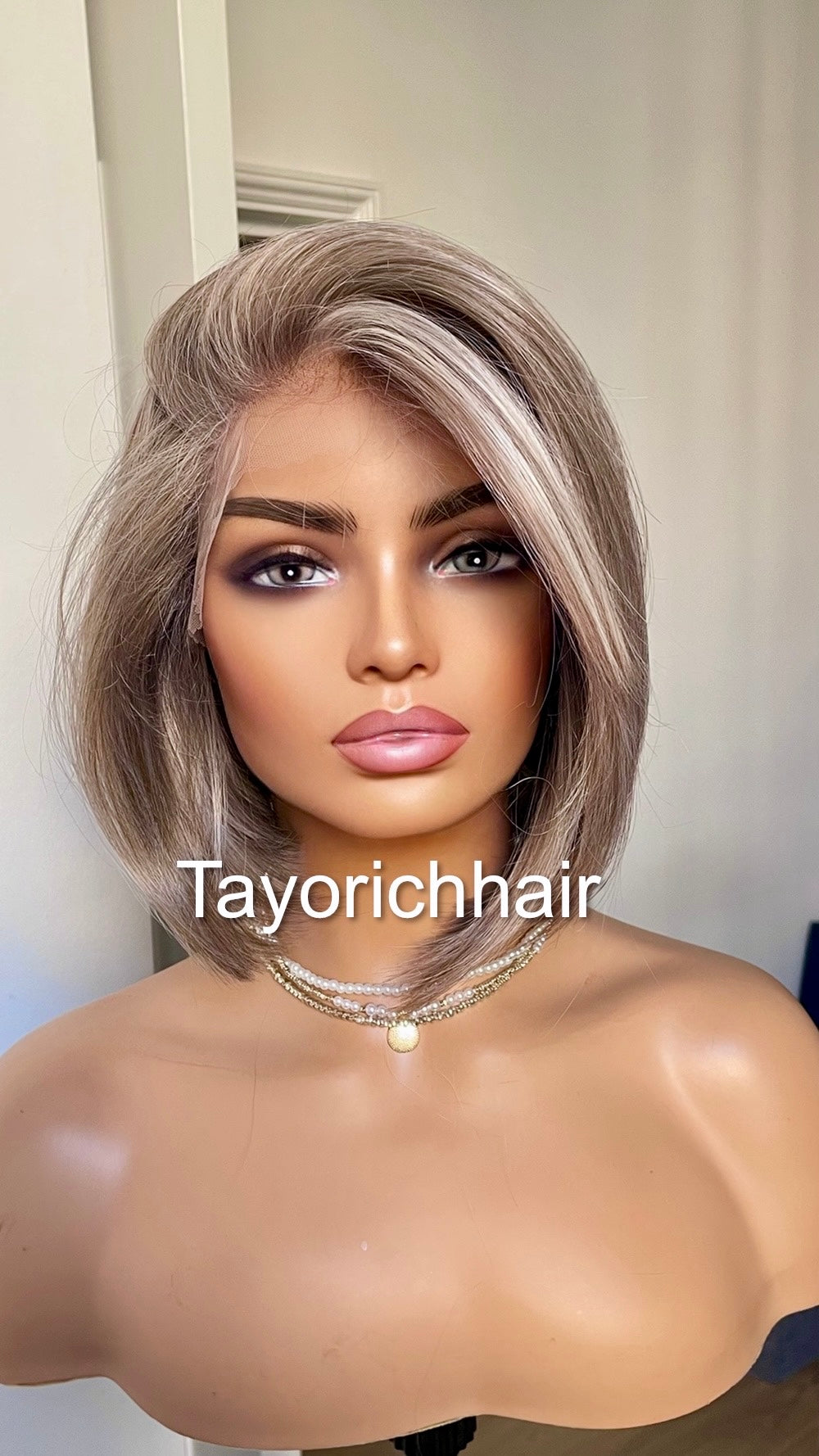 Grey Bob Wig | 10” Straight Heat-Safe Synthetic Lace Front Wig | Tayorichhair