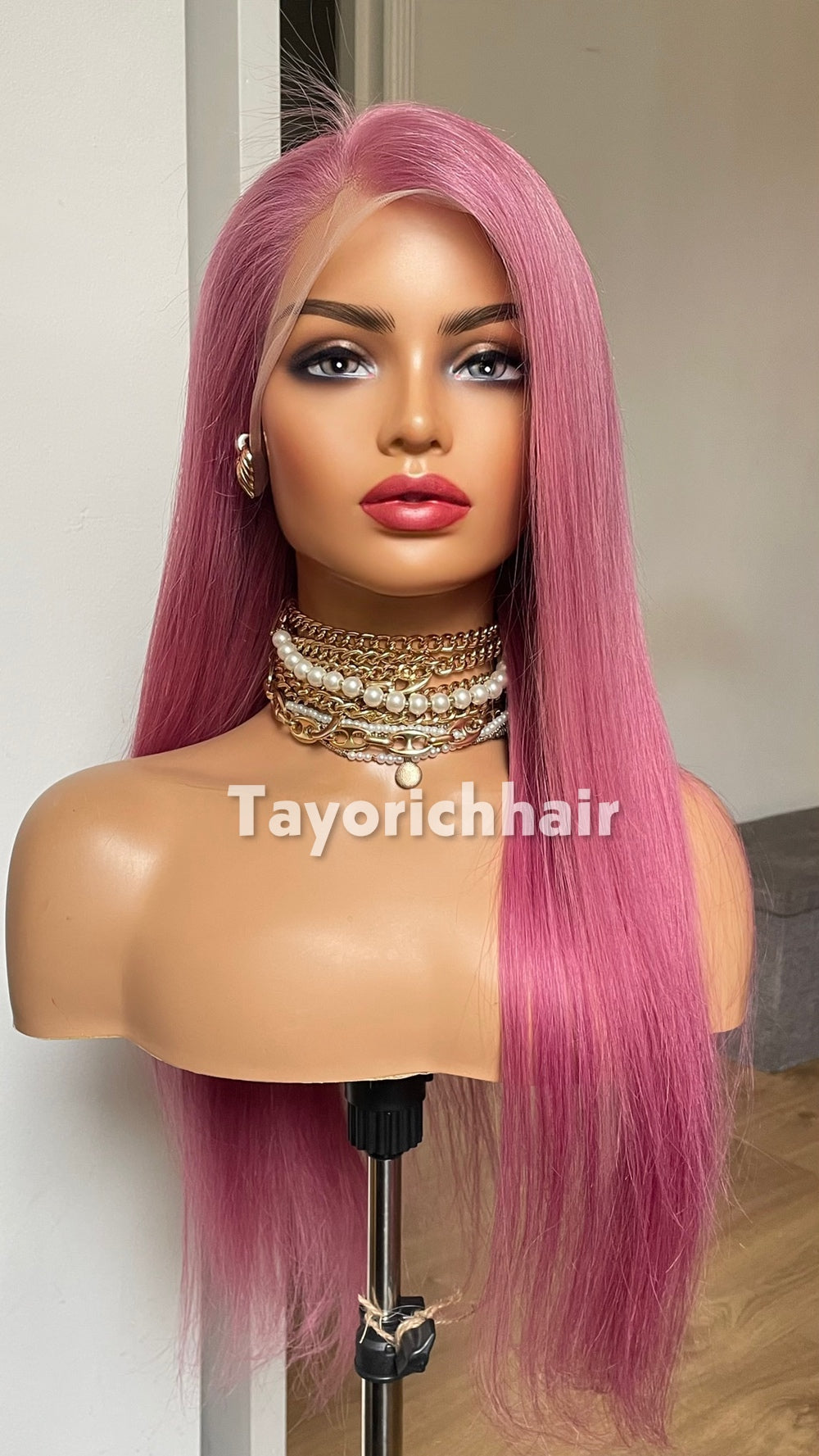 22-Inch Pastel Pink Straight Human Hair Wig – 13x4 Lace, 150% Density