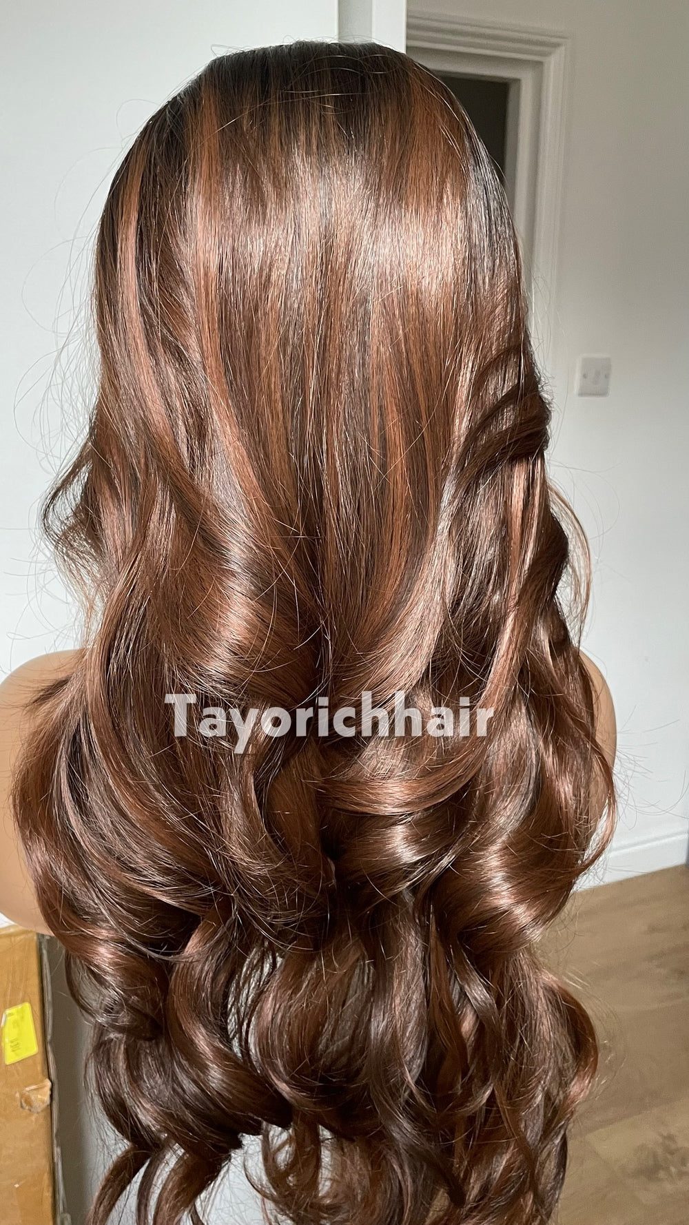 Tayorichhair 26-Inch Mahogany Brown & Black Bouncy Wavy Synthetic Wig – Black Roots, 13x4 Transparent Lace Front, Medium Cap Daily Wear Unit