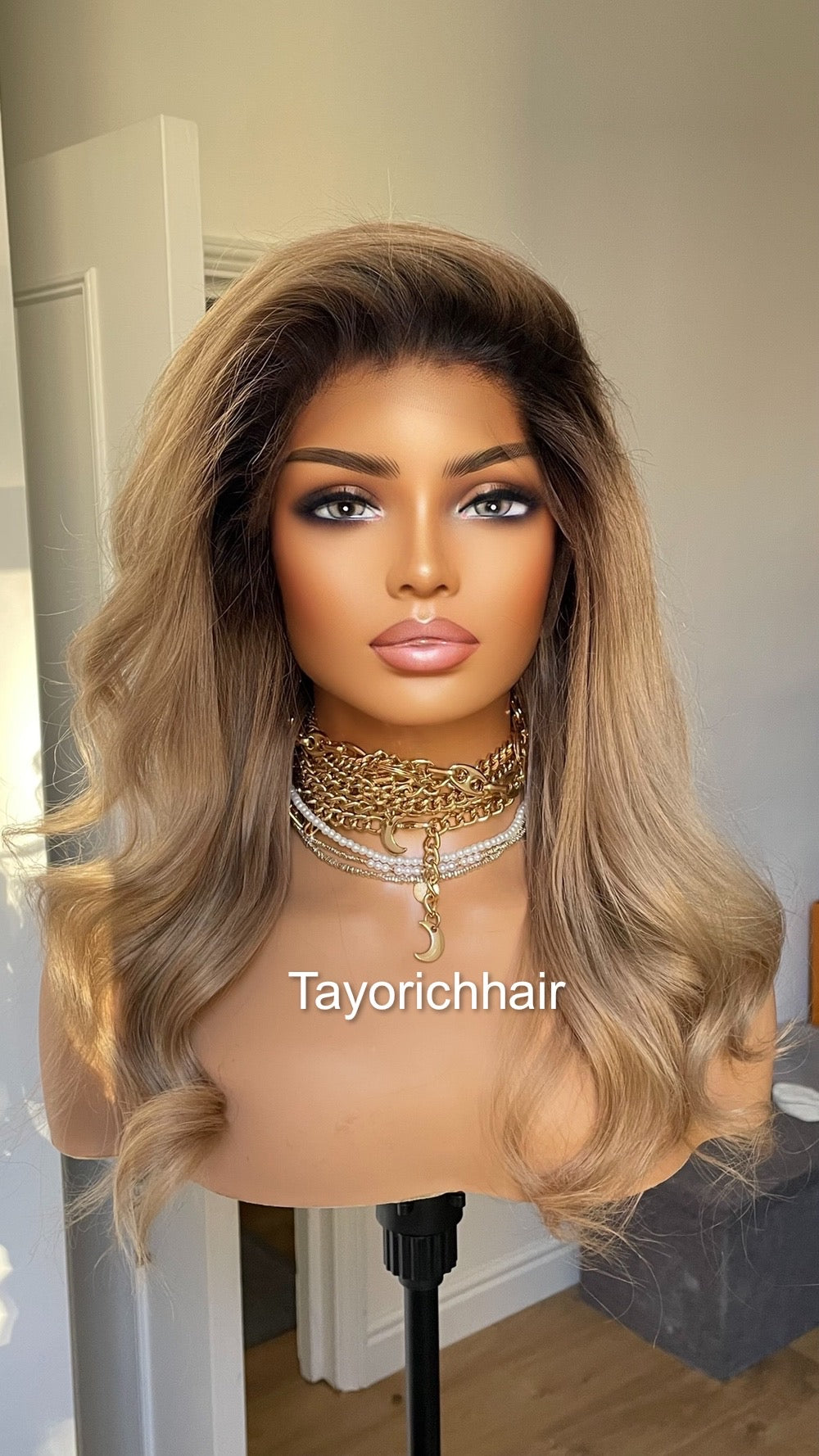 Dark Ash Blonde Short Real Hair With Dark Roots/ 13x4 HD Lace Front Wavy Real Hair Wig/ Small Cap/ Real Hair Wig/Daily Wear Wig For Women