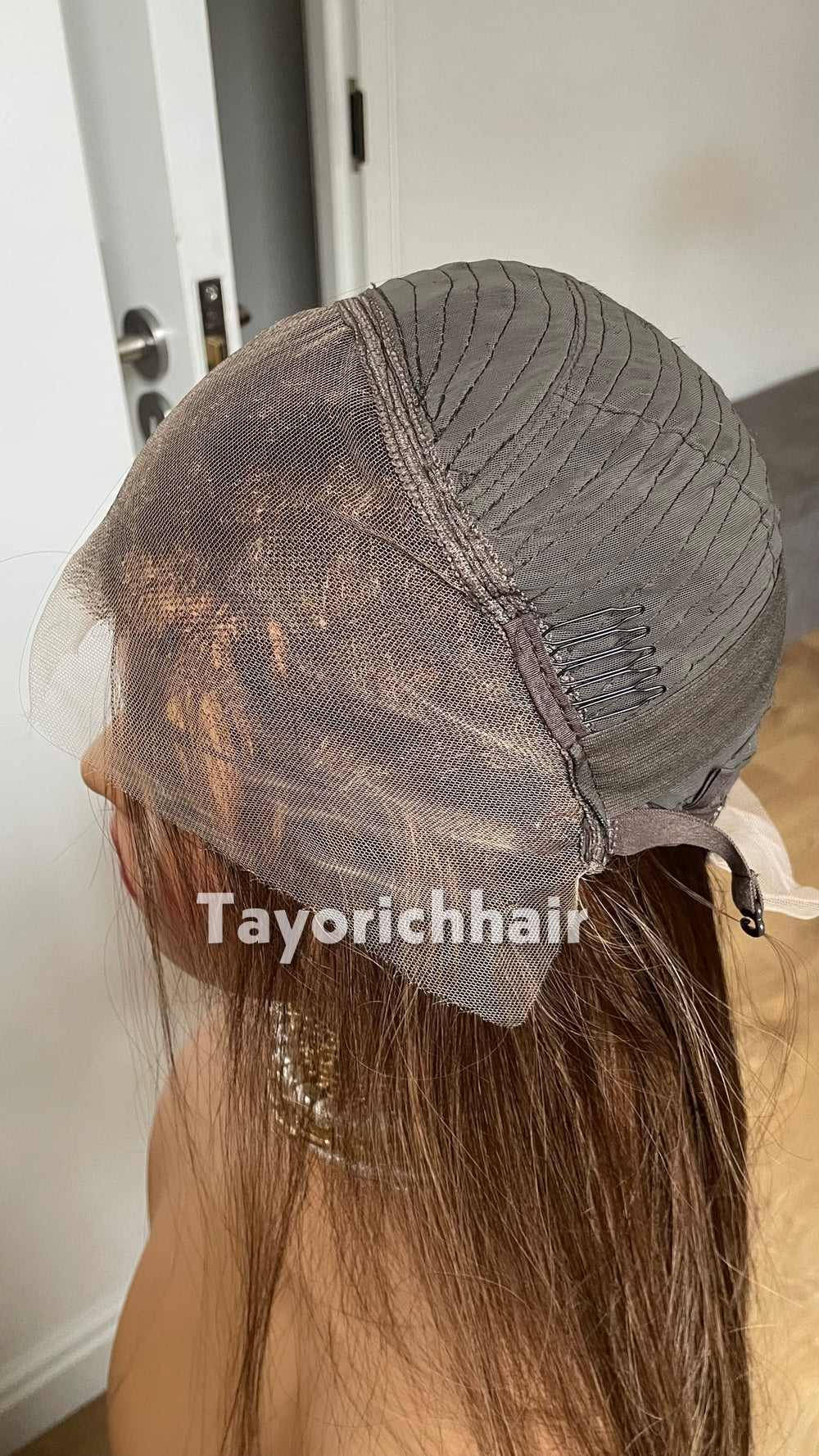 18-Inch Dark Brown & Blonde Human Hair Wig – 13x4 HD Lace Frontal