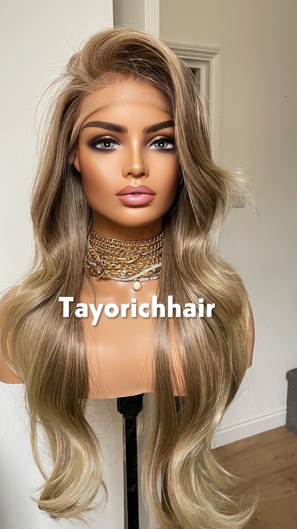 Ash Blonde Heat Safe Synthetic Lace Front Wig | 24” Layered | 13x6 Transparent Lace | Glueless | Tayorichhair