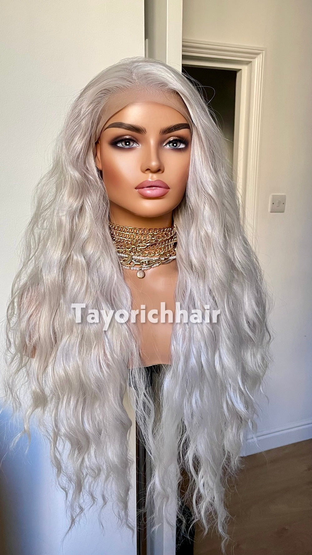 Tayorichhair Icy Platinum Blonde Loose Curls Wig – 24" Heat Safe Synthetic