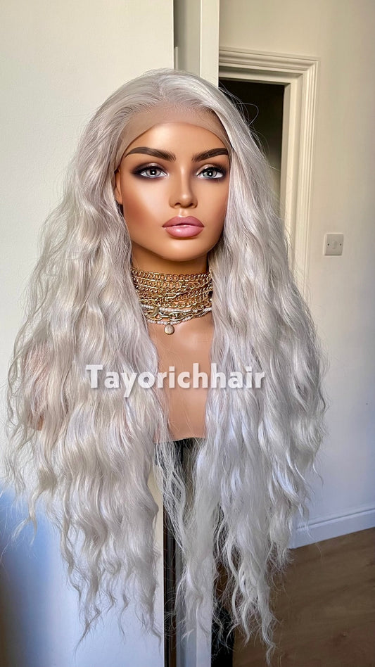 Tayorichhair Icy Platinum Blonde Loose Curls Wig – 24" Heat Safe Synthetic
