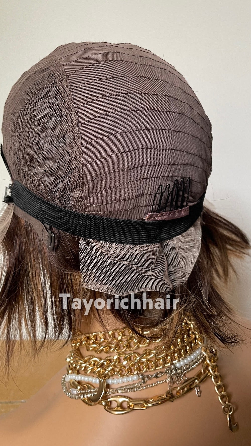 Short Brown Bob Human Hair Wig with Blonde Highlights | Straight 6 Inch Lace Front Wig | Natural Looking Bob Wig