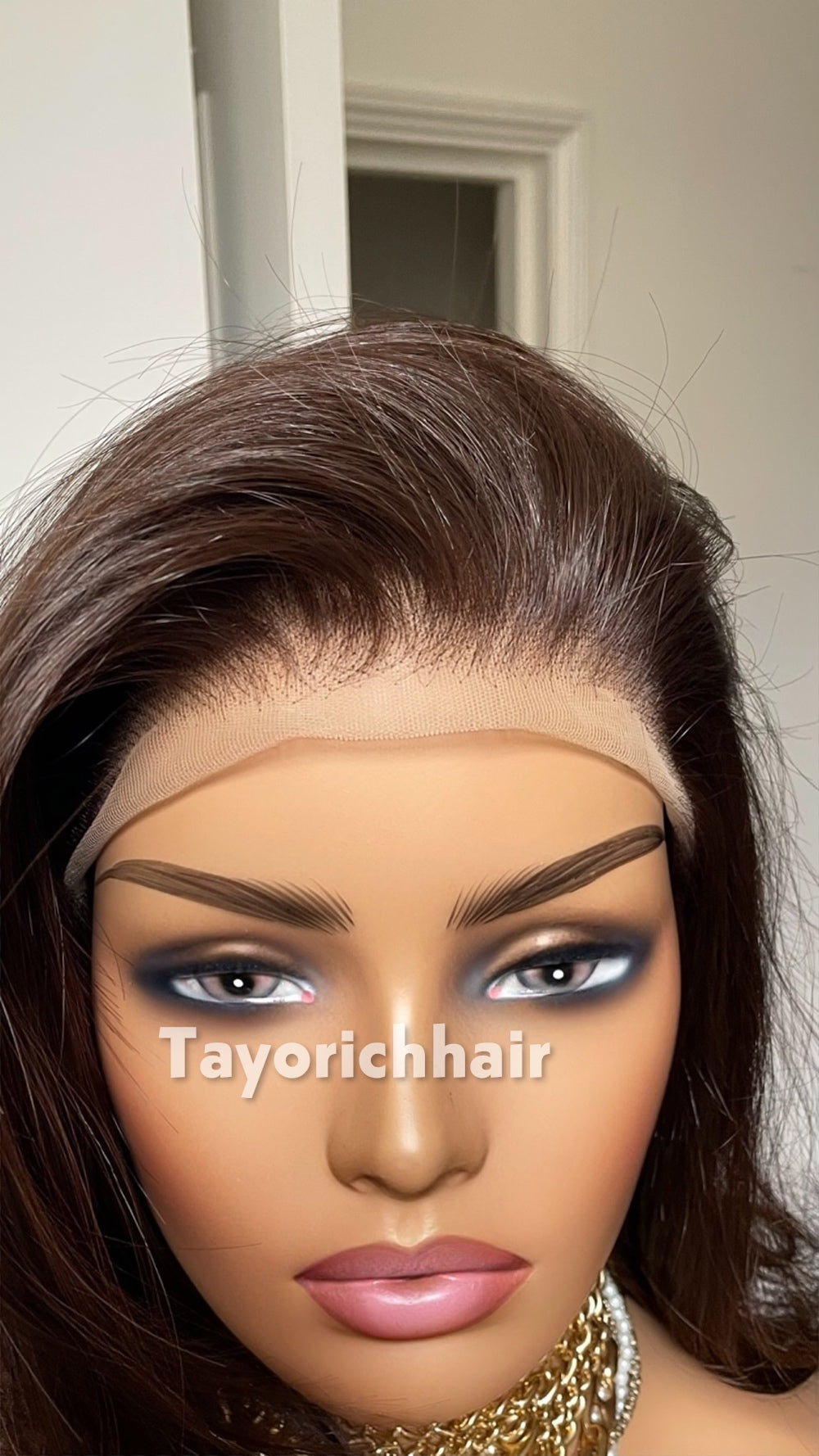 Dark Brown Heat Safe Synthetic Lace Front Wig | 16” Layered Bouncy Wave Wig | 13x6 Transparent Lace | Glueless | Tayorichhair