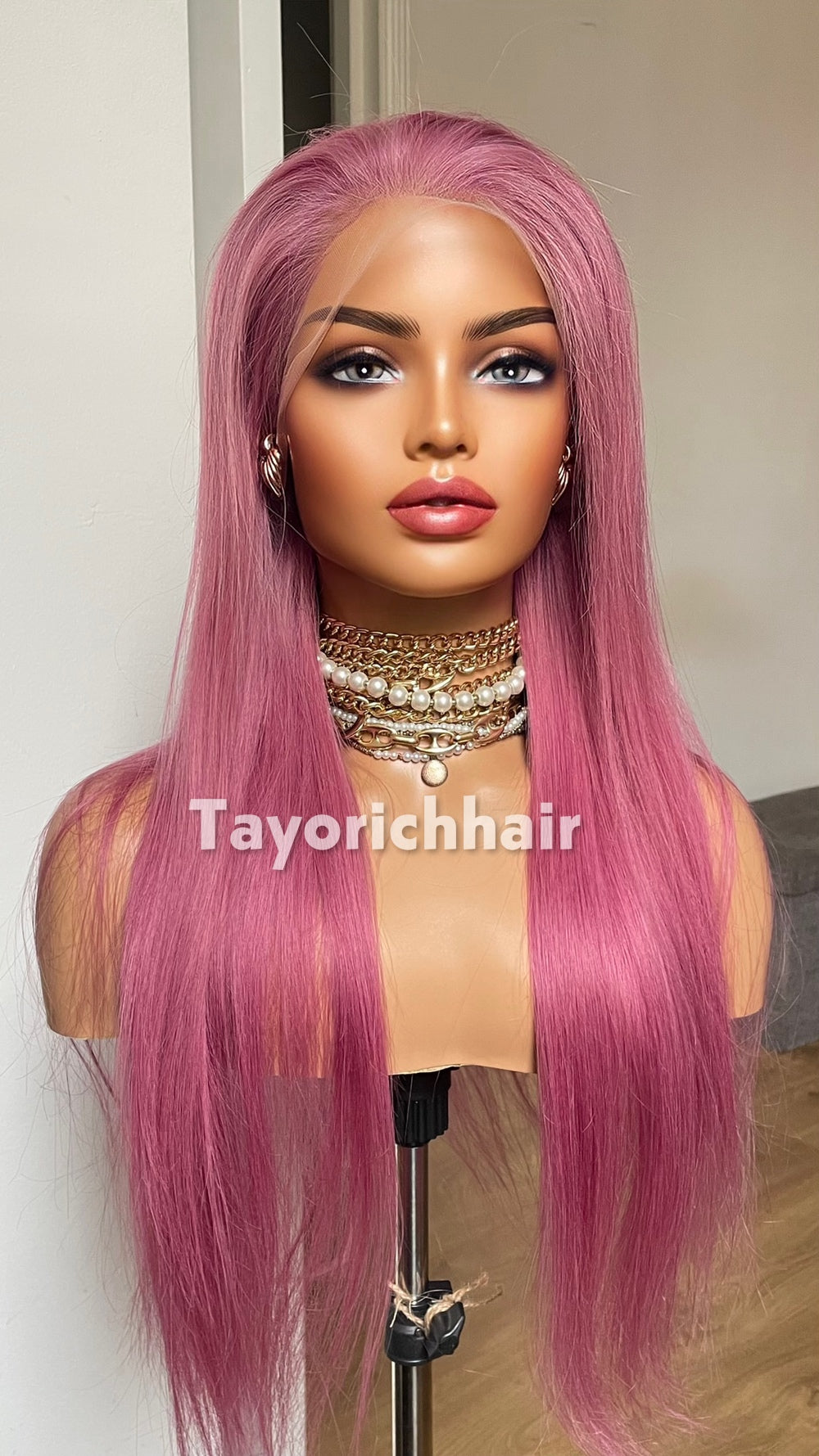 22-Inch Pastel Pink Straight Human Hair Wig – 13x4 Lace, 150% Density