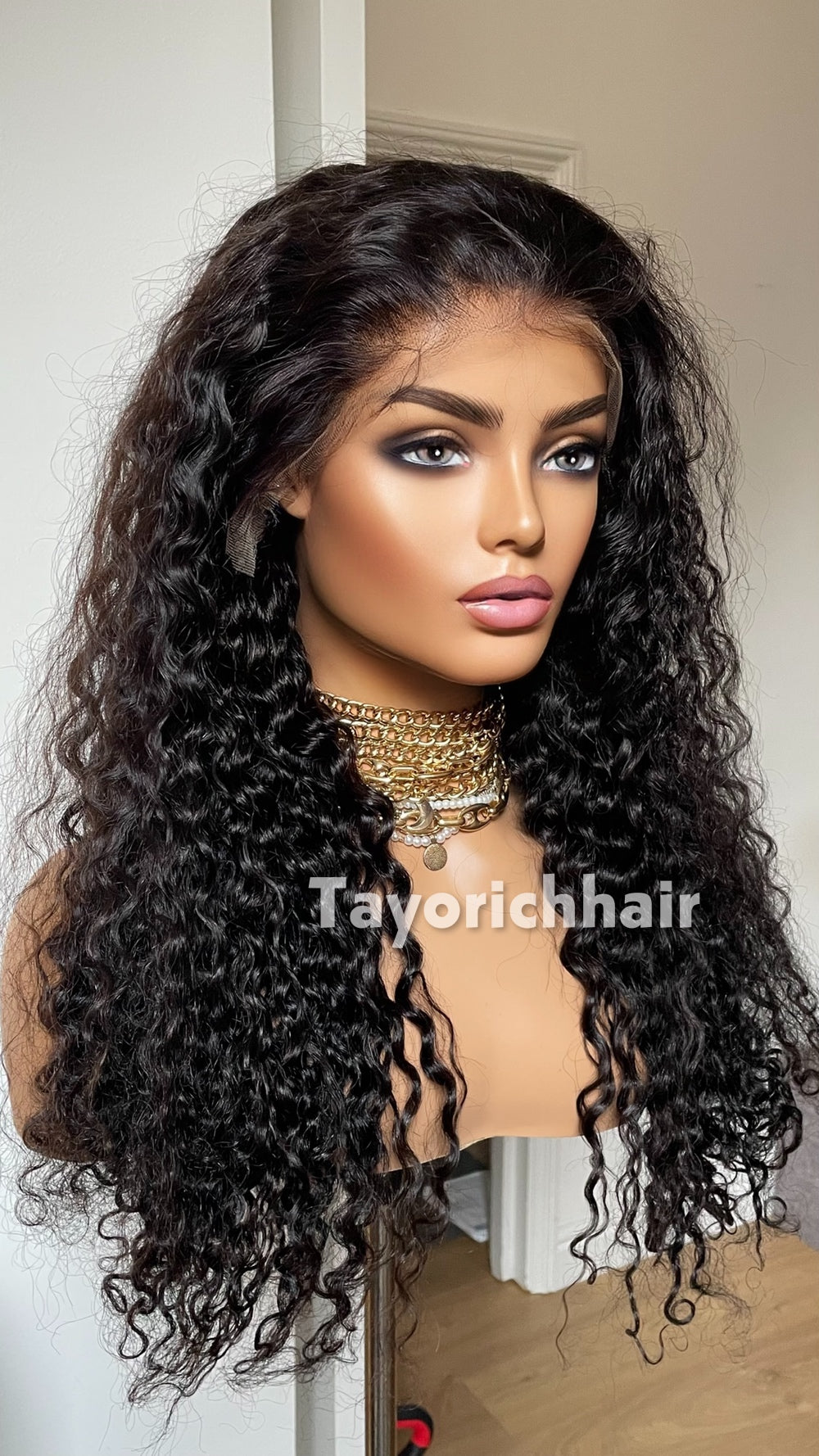 24" Wet and Wavy Curls HD Lace Human Hair Wig - 180% Density 1B Natural Black | Medical & Beauty