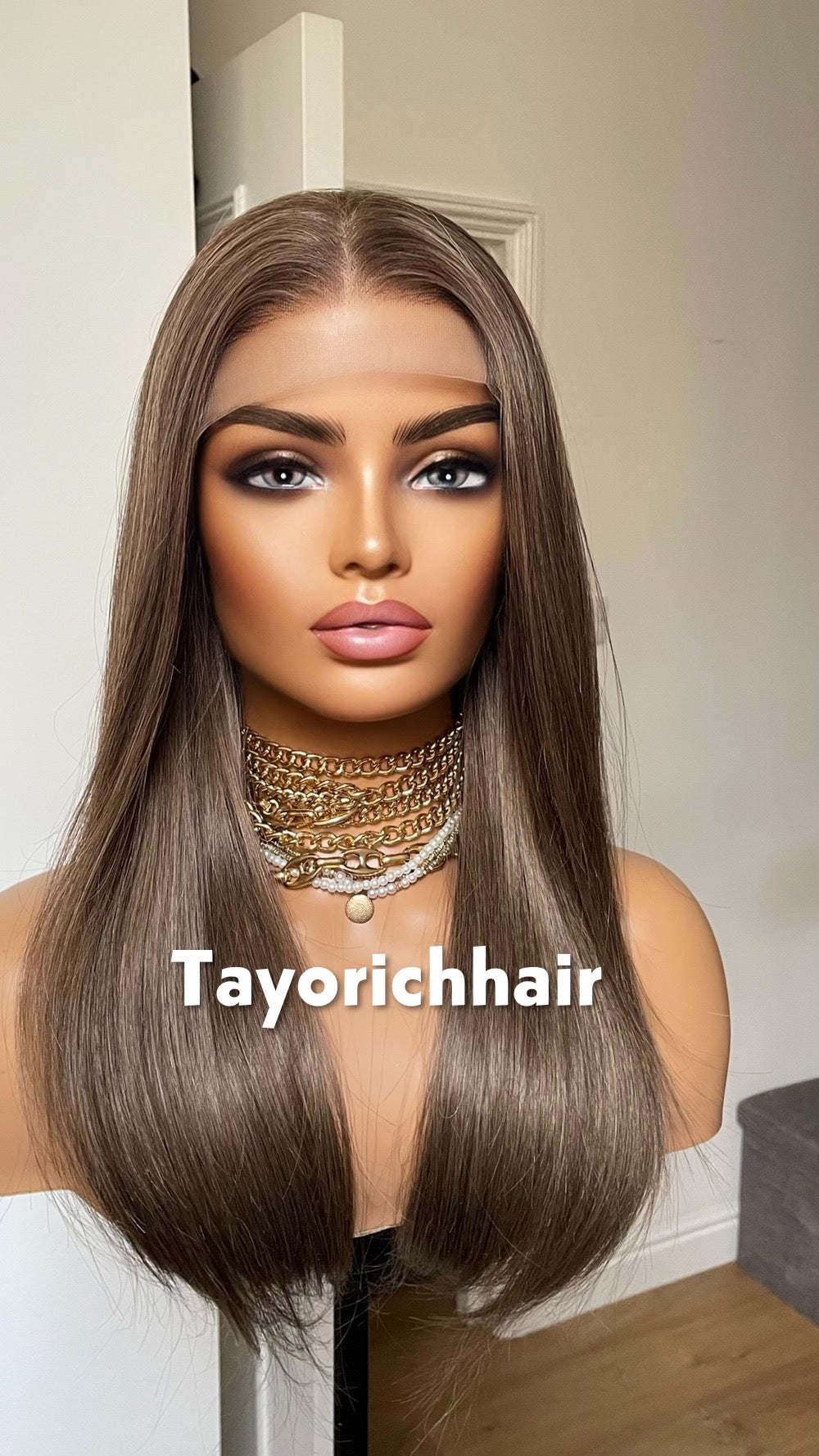 Dark Ash Blonde Straight Wig- 16 Inch Lace Front, Heat Resistant Synthetic Hair