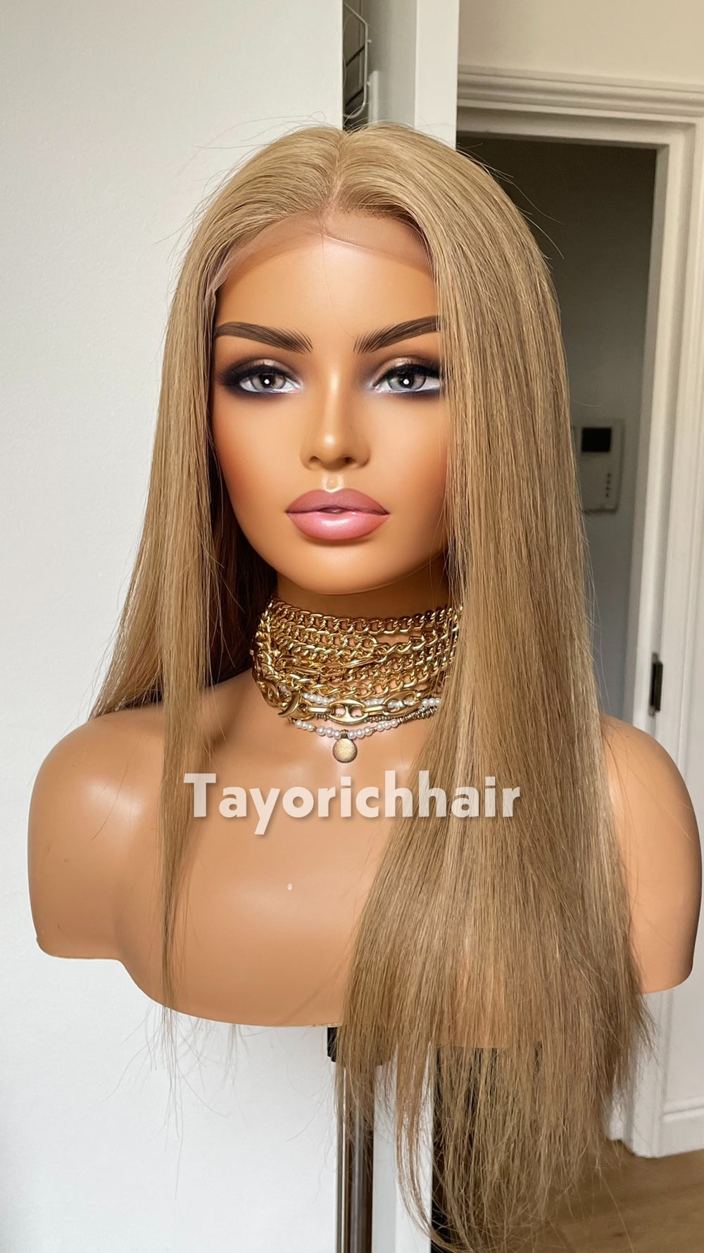 Golden Ash Blonde Human Hair Wig | 18” Straight
