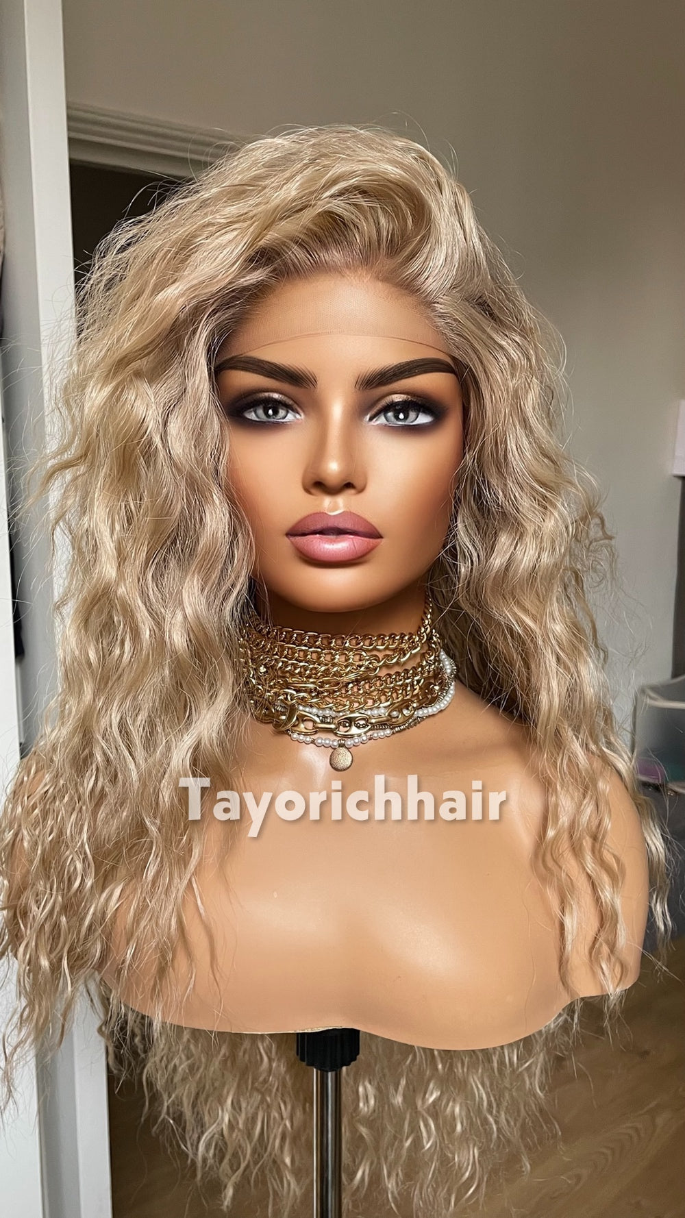 Medium Blonde Curly Wig | 10” Front 20” Back | Heat Safe Synthetic Lace Front Wig | 13x3 Transparent Lace | Small Cap | Tayorichhair
