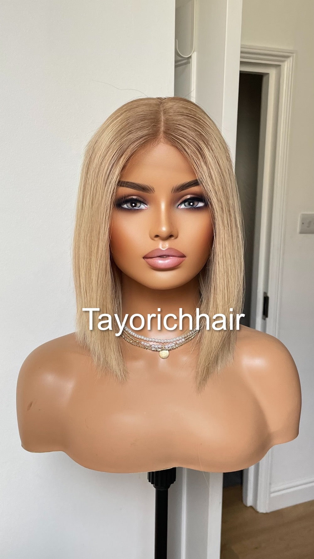 Bob Real Hair Wig/ Ash Blonde Front  Top Wig With Dark Brown Roots/ European Hair Wig