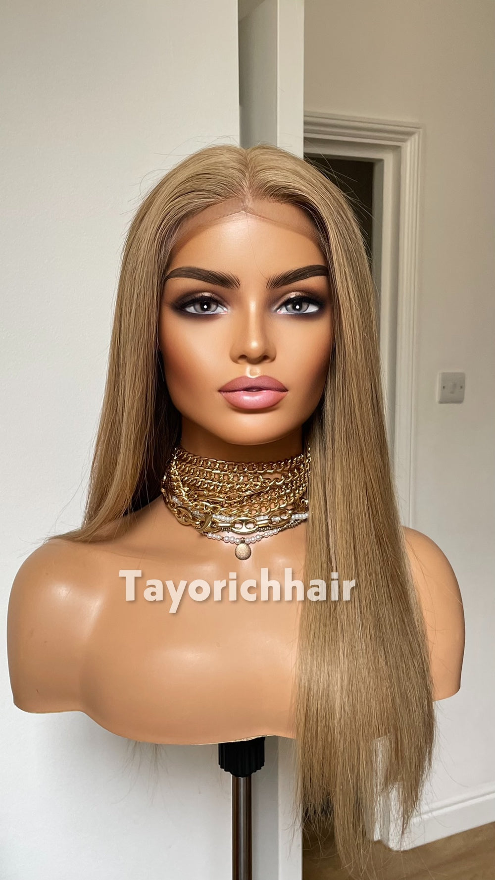 Golden Ash Blonde Human Hair Wig | 18” Straight