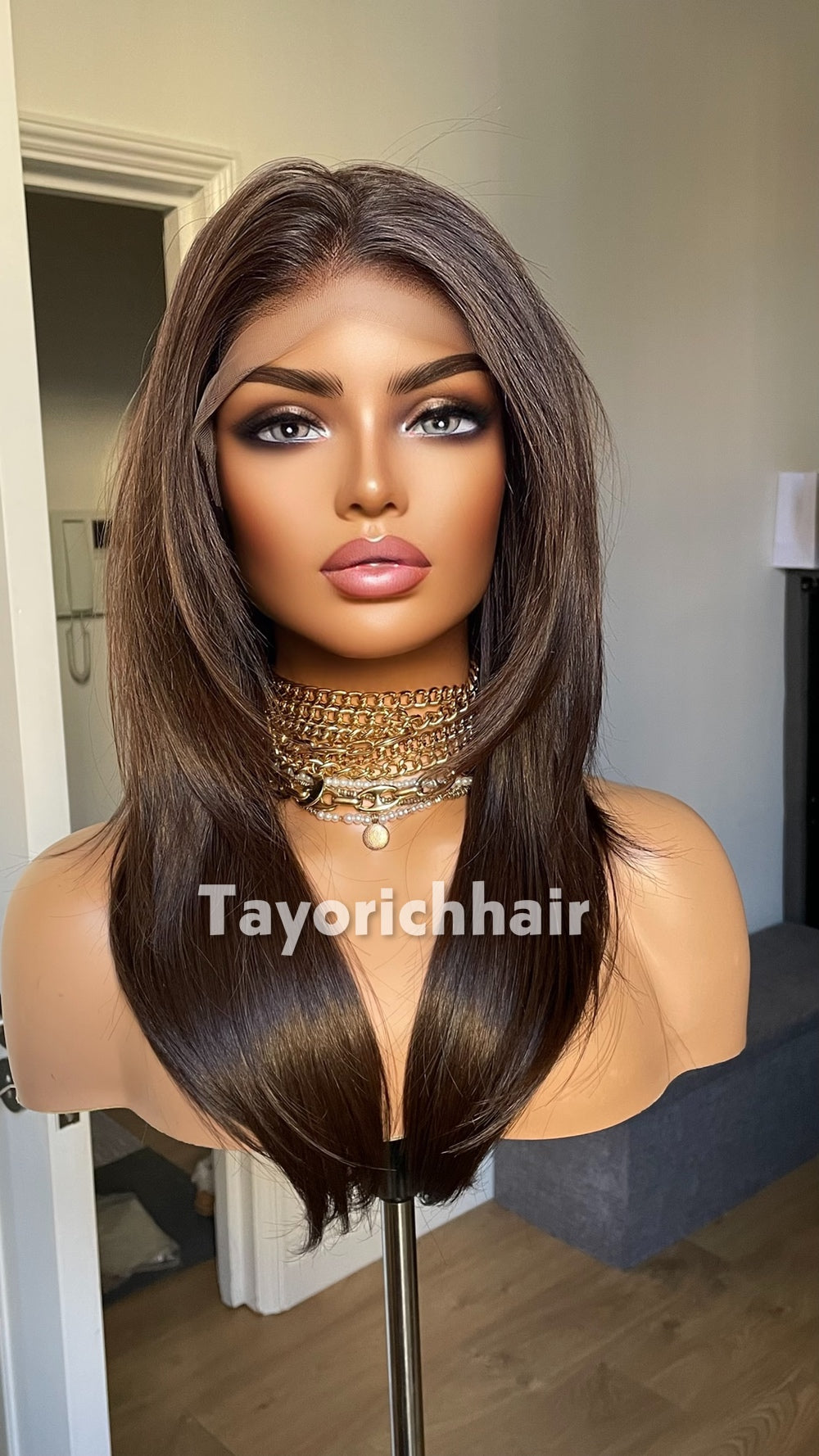 Dark Brown 18” Feathered Layer Wig | Lightweight Lace Front