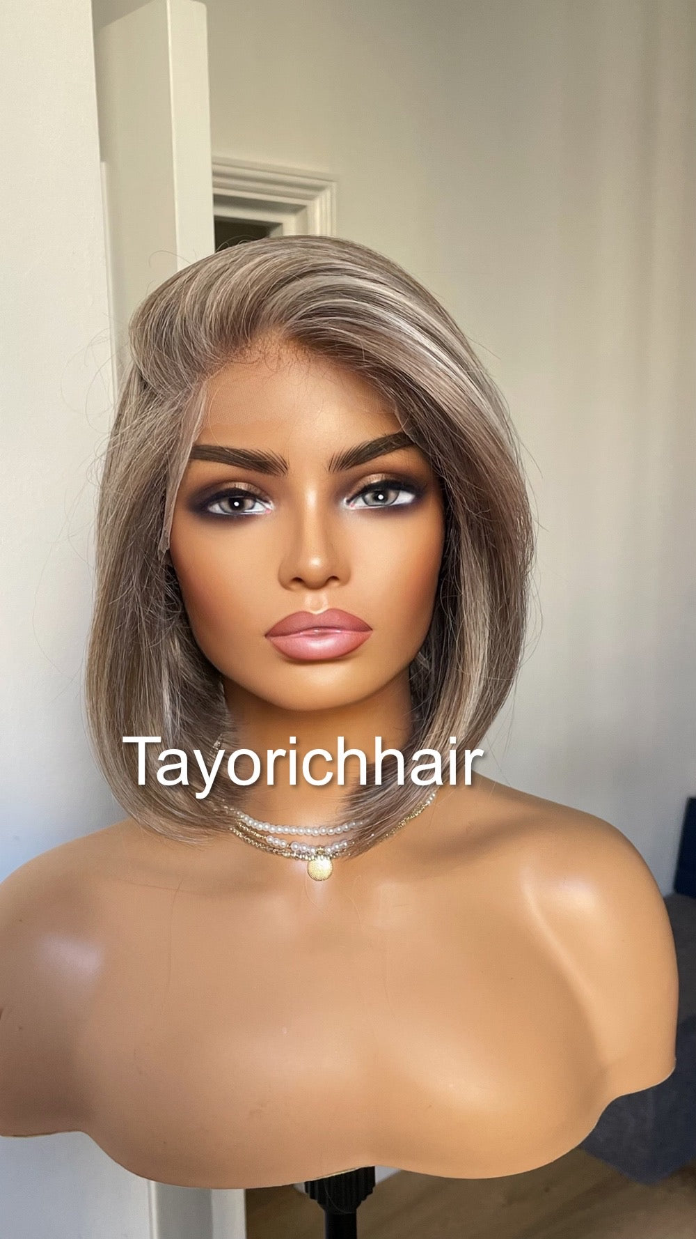 Grey Bob Wig | 10” Straight Heat-Safe Synthetic Lace Front Wig | Tayorichhair