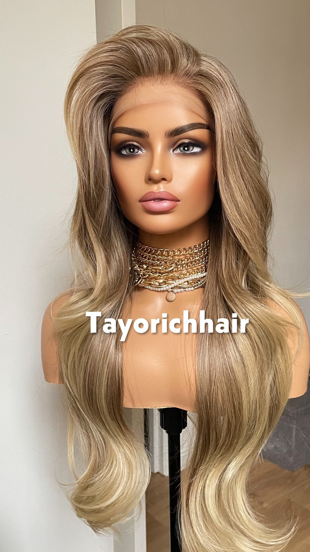 Ash Blonde Heat Safe Synthetic Lace Front Wig | 24” Layered | 13x6 Transparent Lace | Glueless | Tayorichhair