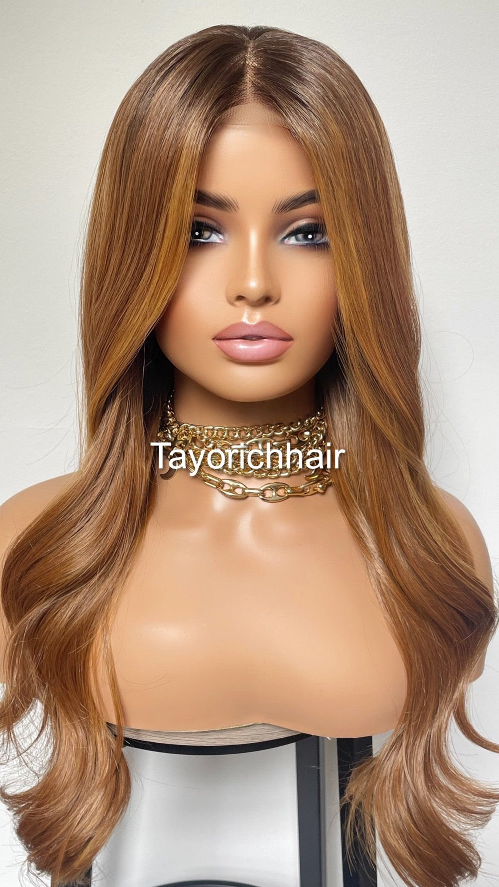 Ginger Auburn Synthetic Lace Wig With Dark Roots/ 20 Inches Soft Hair Luxury Synthetic Wig For Women Hairloss Alopecia/13x4 Lace Middle Part