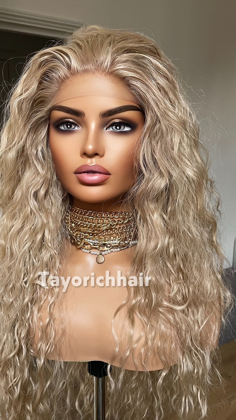 Medium Blonde Curly Wig | 10” Front 20” Back | Heat Safe Synthetic Lace Front Wig | 13x3 Transparent Lace | Small Cap | Tayorichhair