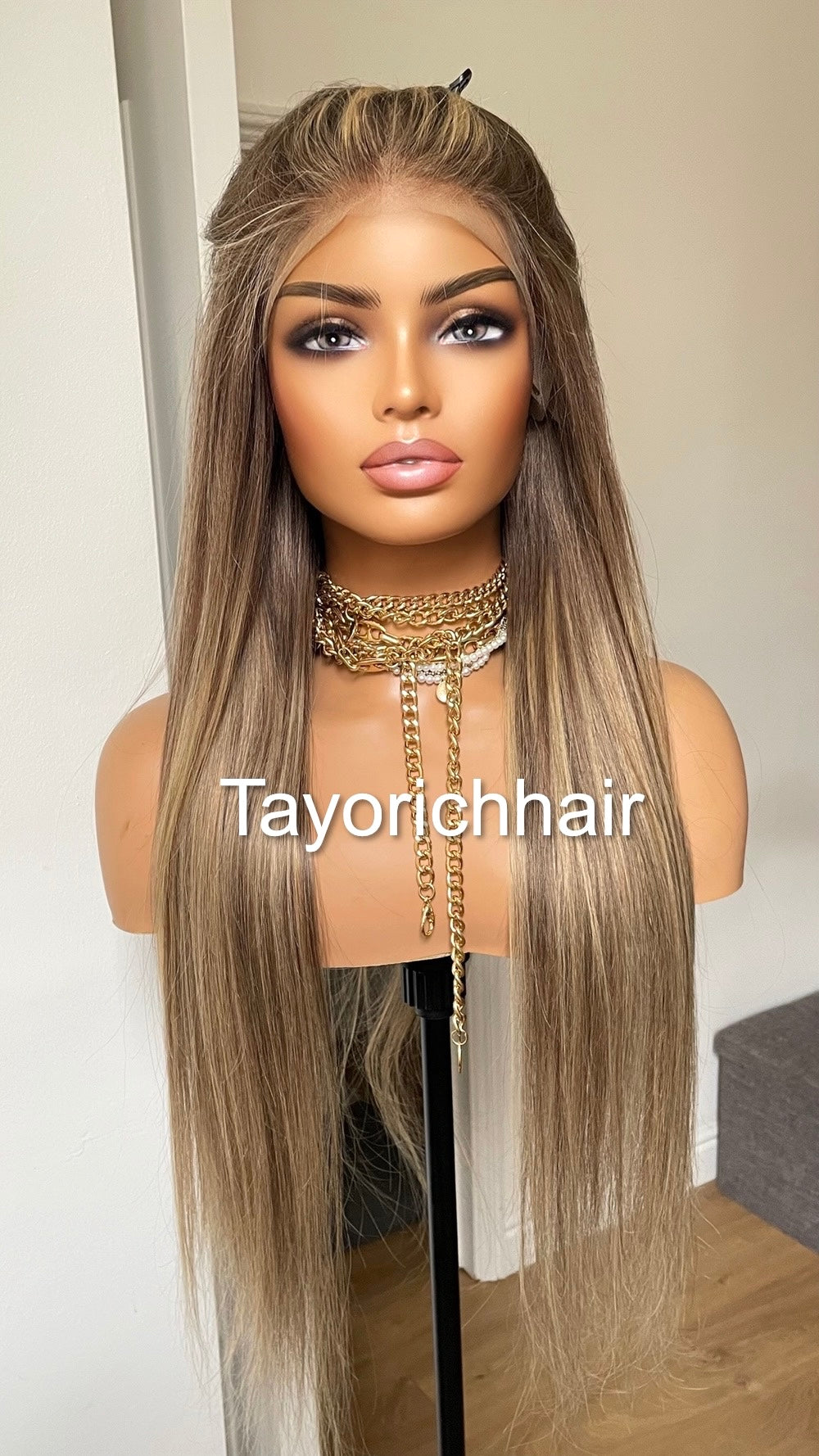 Dark Ash Blonde Human Hair Wig With Light Blonde Highlights/13 By 6 HD Lace Frontal Straight Human Hair Wig For Women By Tayorichhair