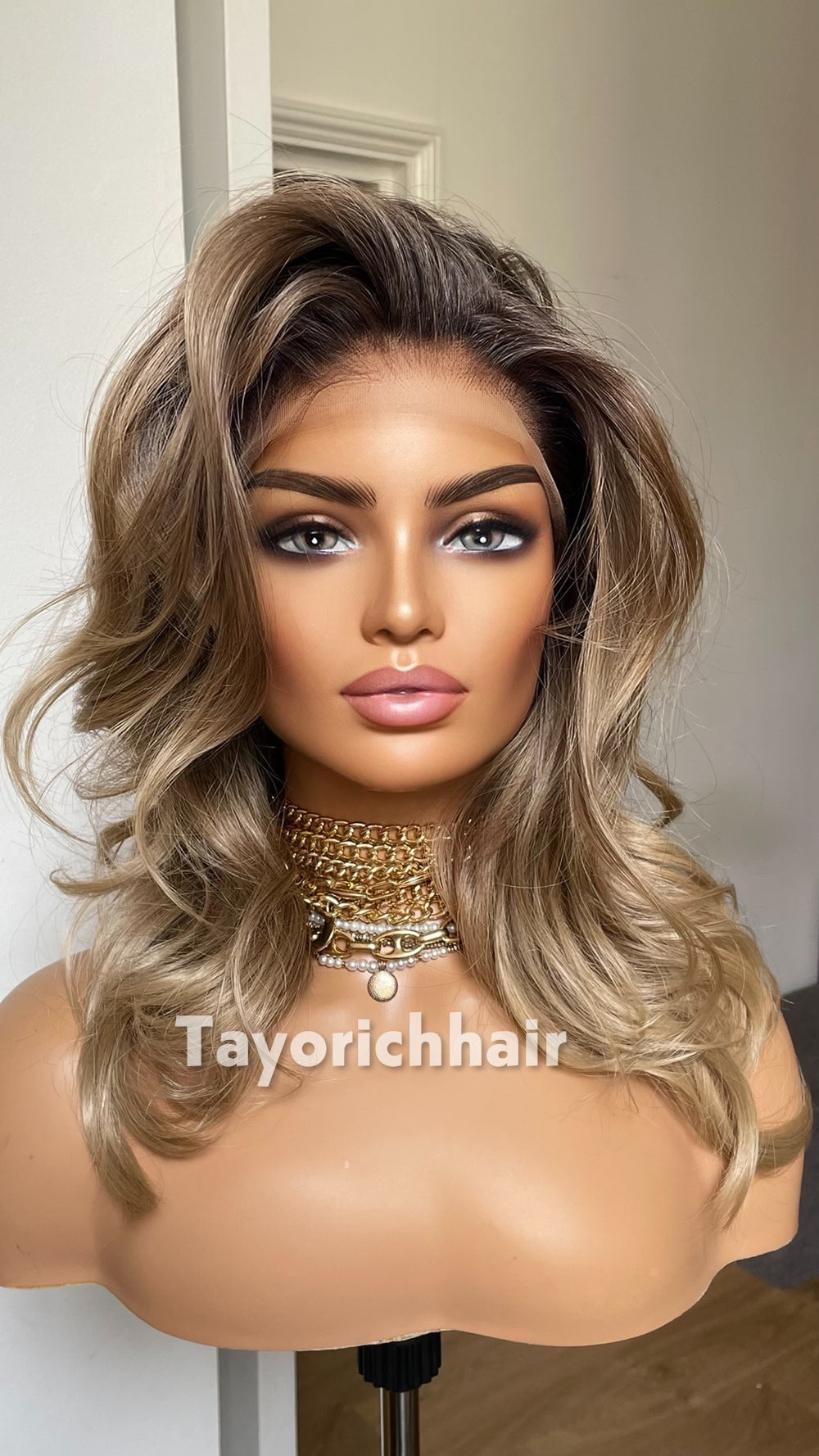 Mushroom Blonde Synthetic Lace Front Wig | 14 Inch Wavy Synthetic