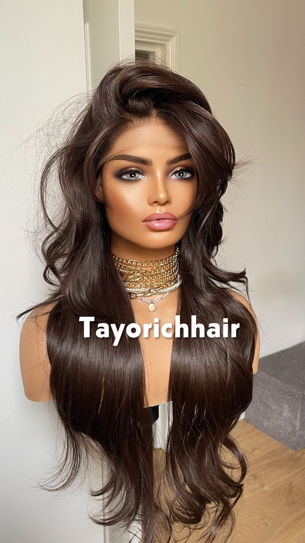 Tayorichhair Dark Brown Layered Glueless Synthetic Lace Front Wig (10"-22")