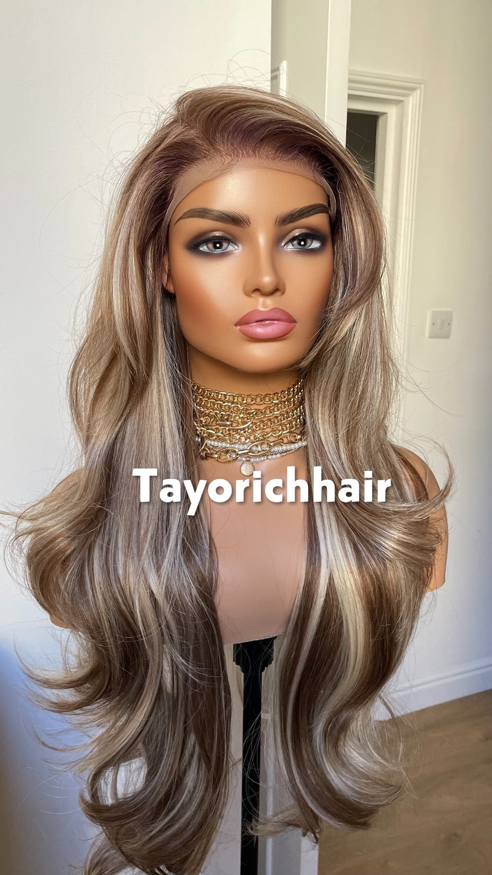 Mixed Blonde And Brown Lace Front Wig; Layered 24 Inch, Pre Plucked Hairline