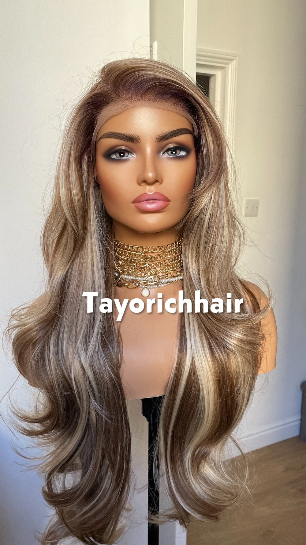 Mixed Blonde And Brown Lace Front Wig; Layered 24 Inch, Pre Plucked Hairline