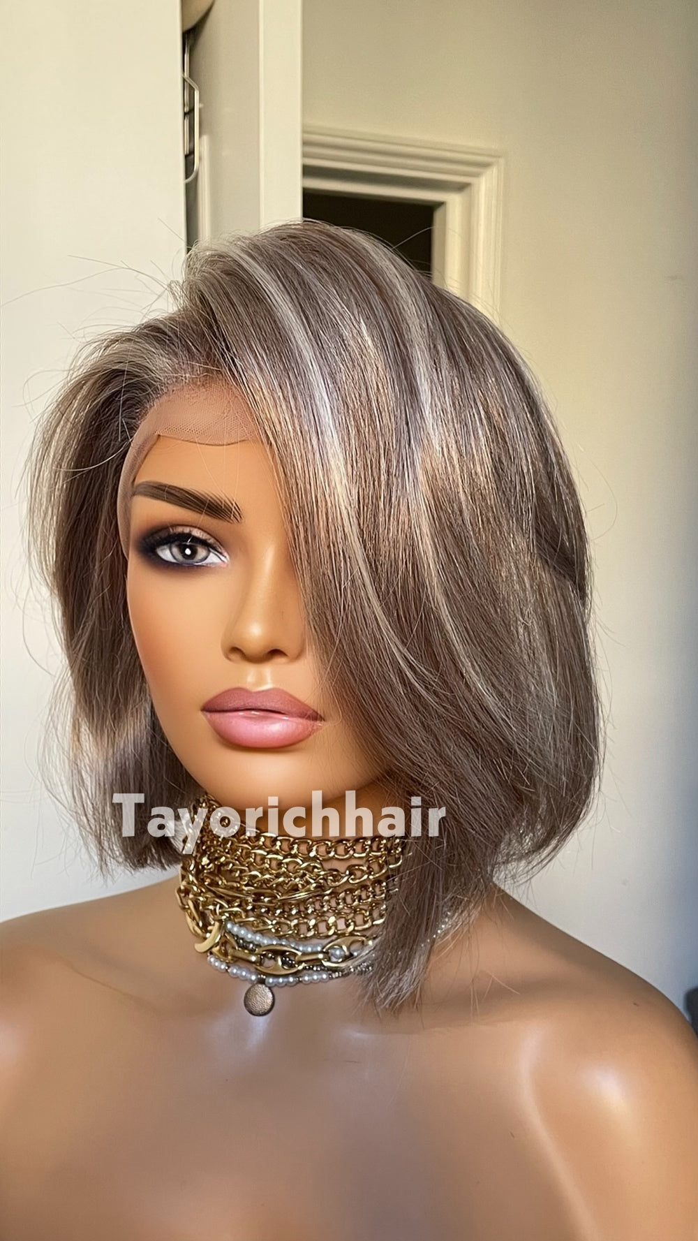 Grey Bob Wig | 10” Straight Heat-Safe Synthetic Lace Front Wig | Tayorichhair