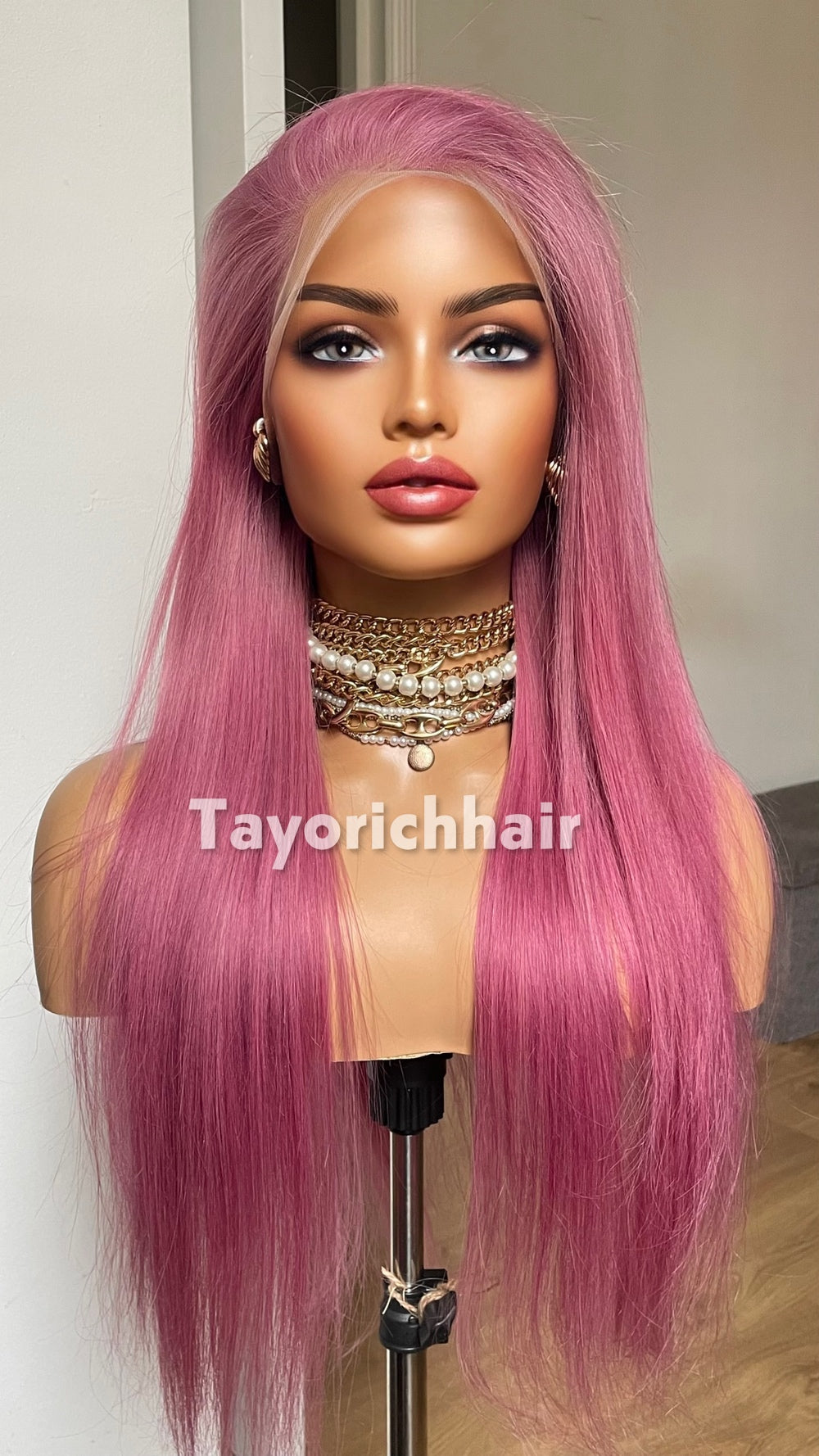 22-Inch Pastel Pink Straight Human Hair Wig – 13x4 Lace, 150% Density