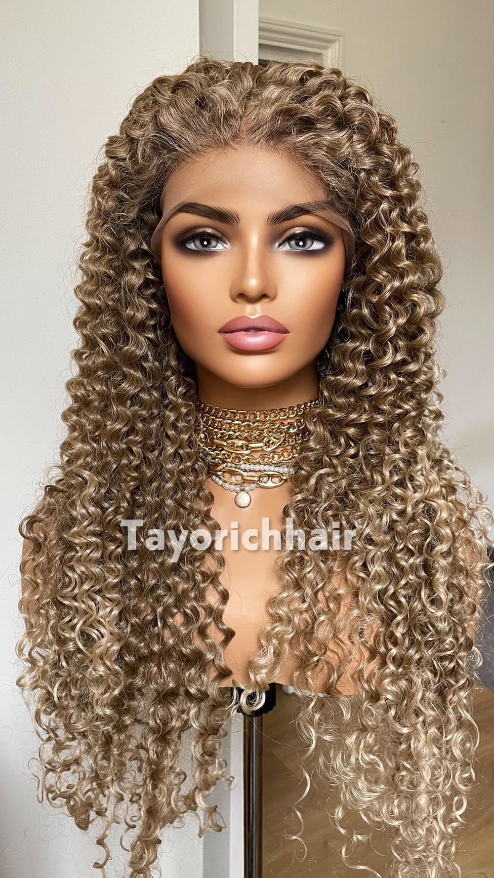 TayoRichHair | 24" Natural Ash Blonde Deep Spiral Curl Lace Front Wig (13x6 Lace)