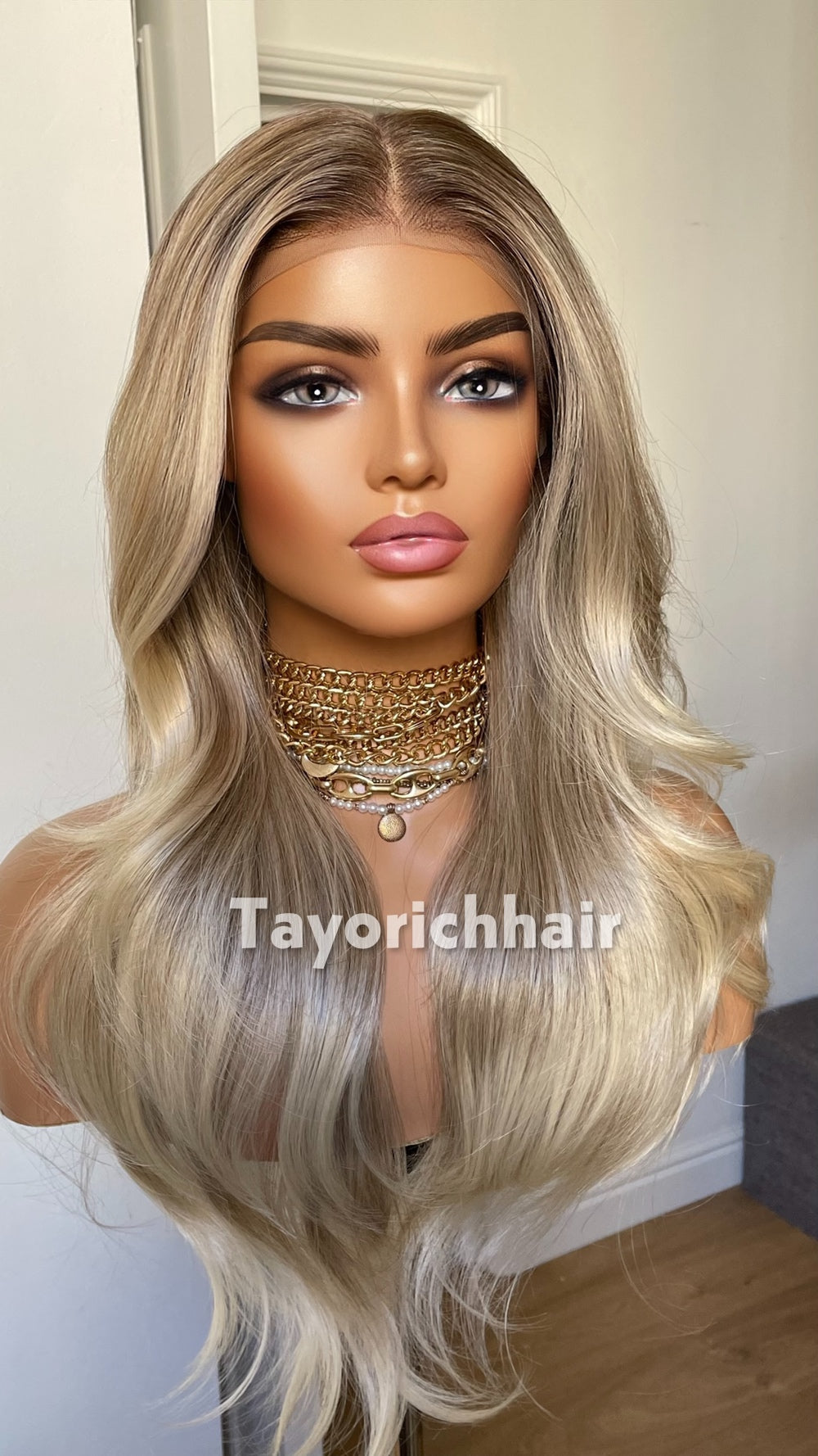 Medium Ash Blonde Wig with Soft Highlights | 22” Layered Wavy Lace Front Wig | Natural Looking Glueless Wig | Tayorichhair