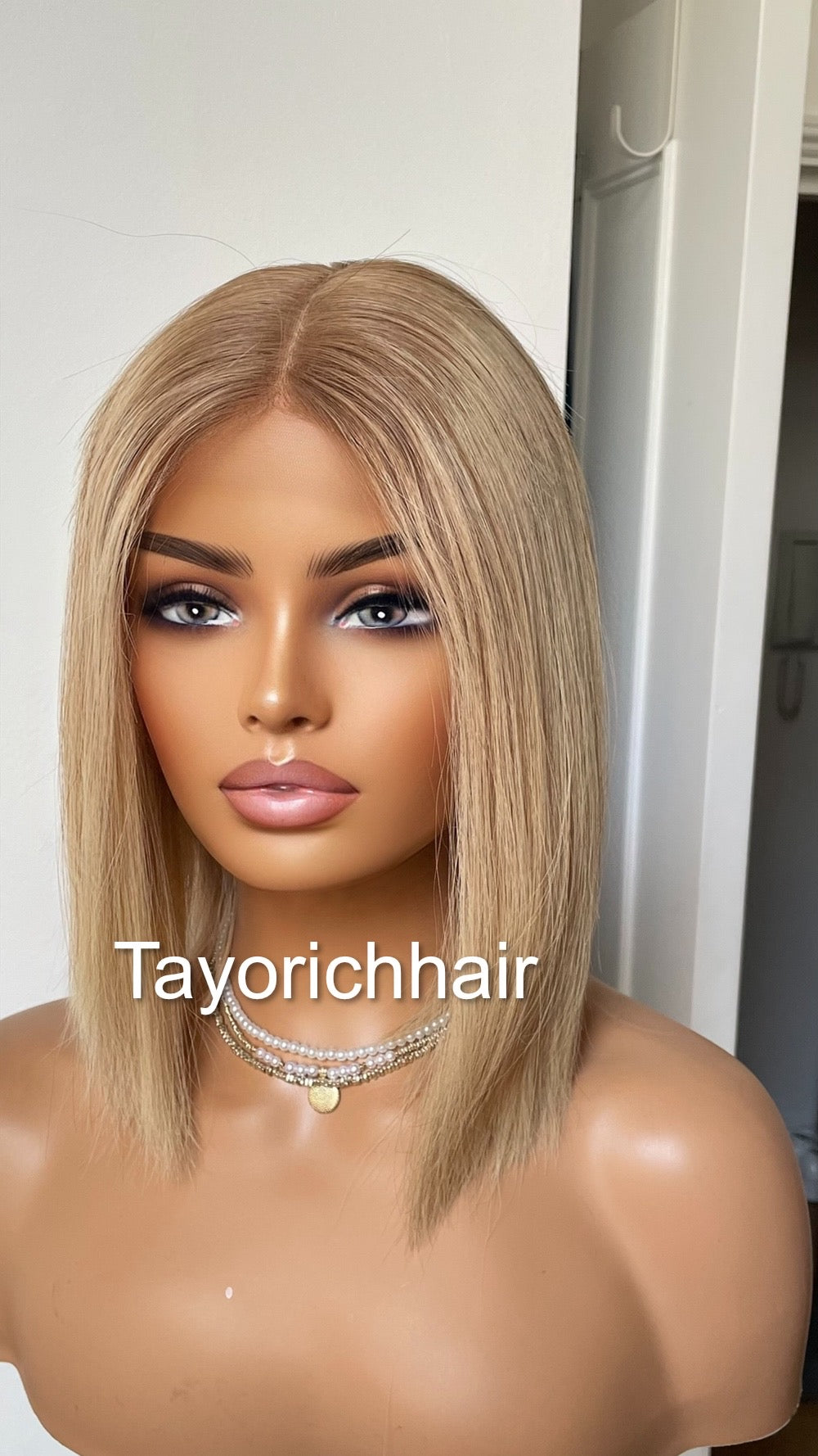 Bob Real Hair Wig/ Ash Blonde Front  Top Wig With Dark Brown Roots/ European Hair Wig