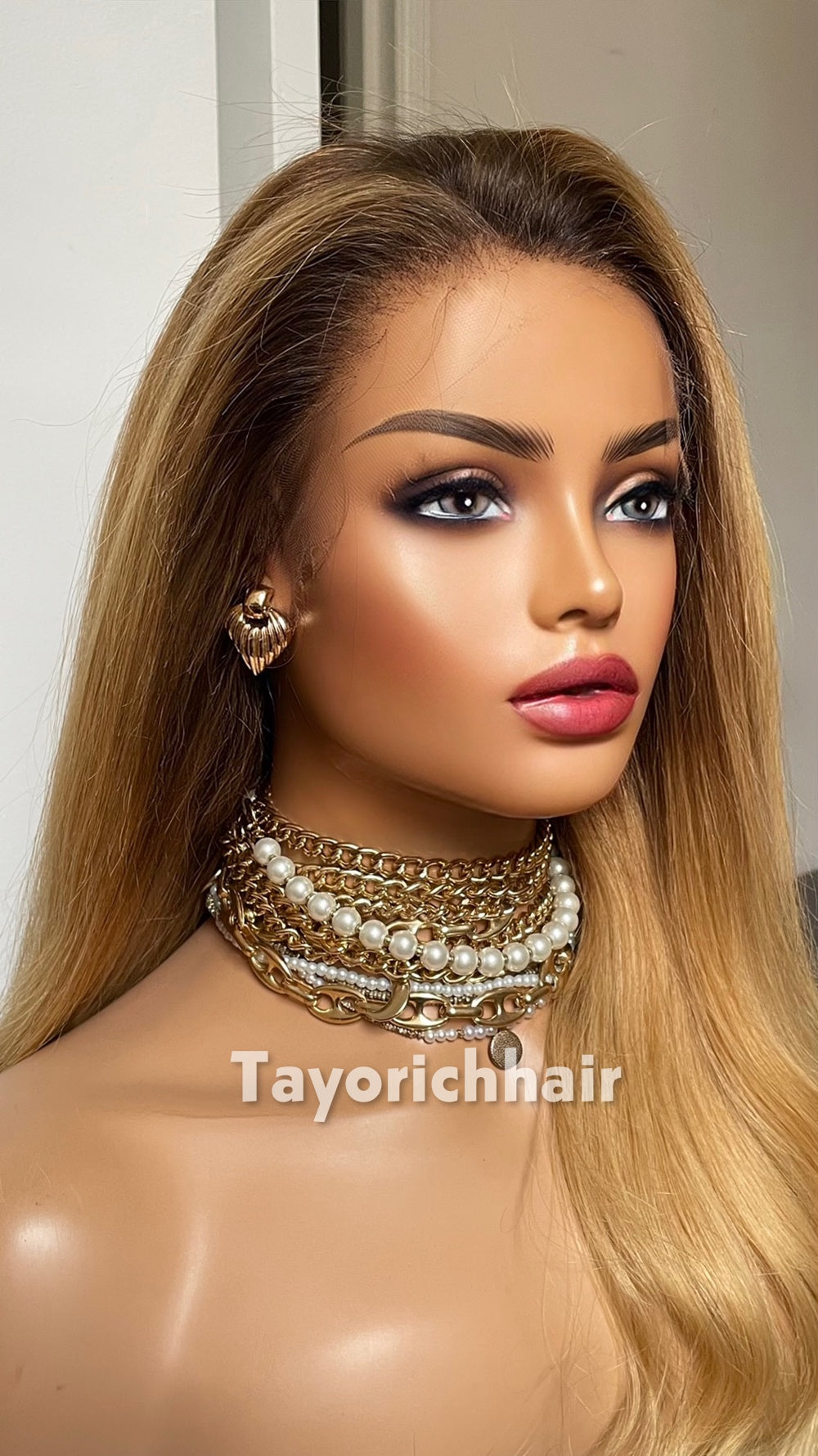 18-Inch Golden Blonde Human Hair Wig with Dark Roots – 13x4 HD Lace Frontal