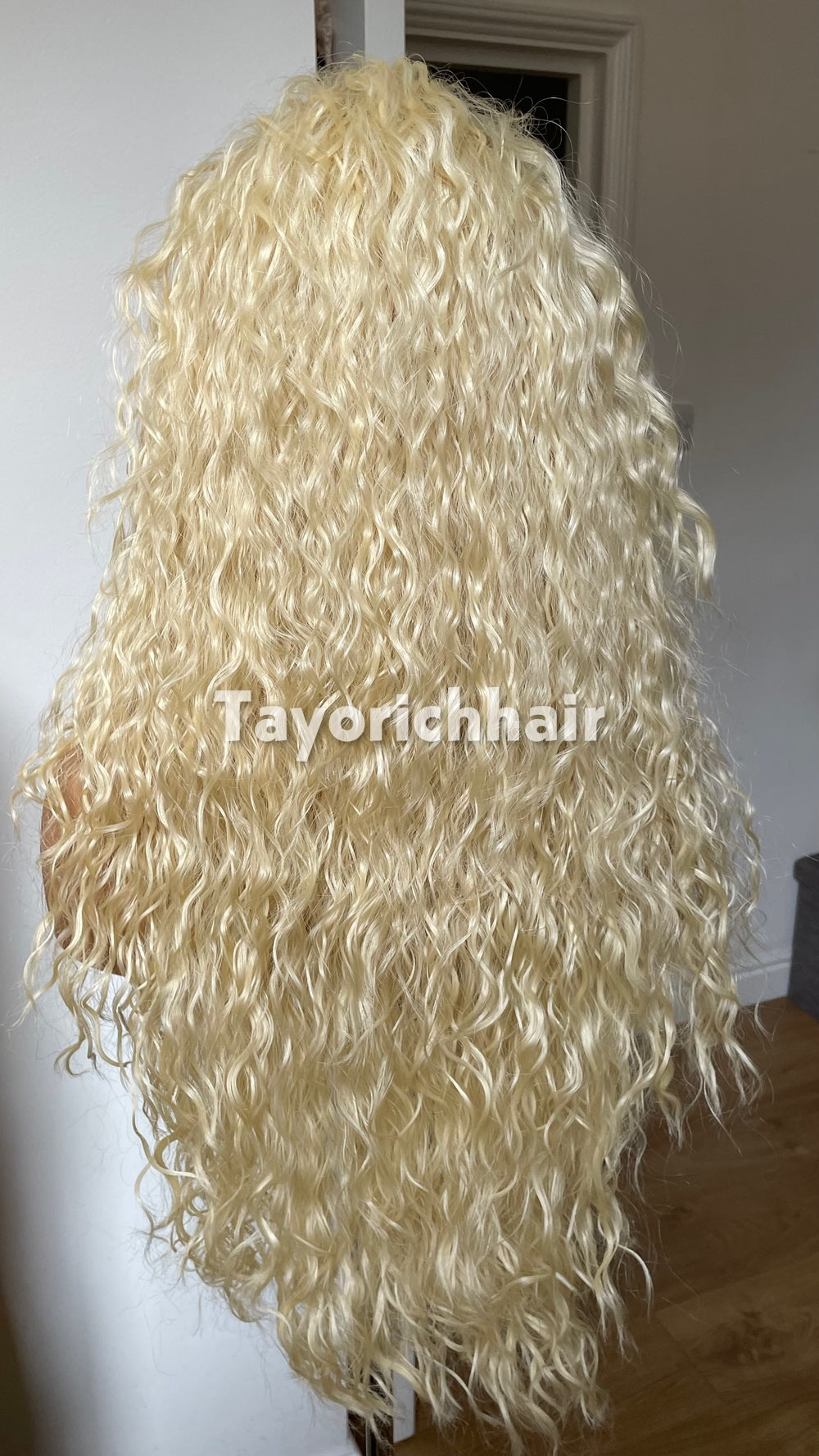 Bleach Blonde Curly Wig with Dark Roots | 20” Lightweight