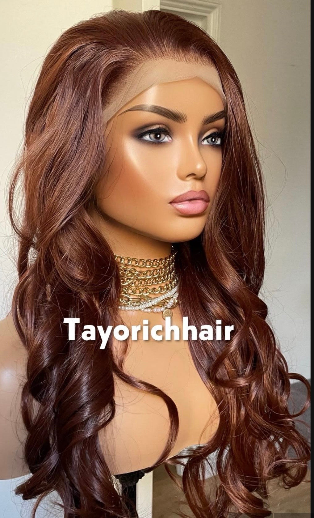 Reddish Brown Heat Safe Synthetic Lace Front Wig | 24” Bouncy Waves | 13x6 Transparent Lace | Glueless | Tayorichhair