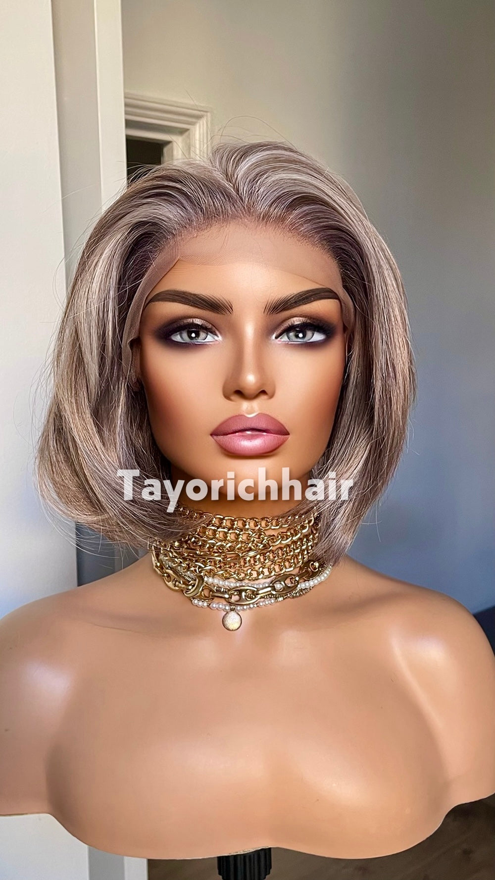 Grey Bob Wig | 10” Straight Heat-Safe Synthetic Lace Front Wig | Tayorichhair
