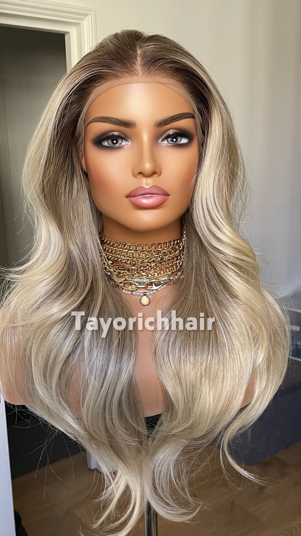 Medium Ash Blonde Wig with Soft Highlights | 22” Layered Wavy Lace Front Wig | Natural Looking Glueless Wig | Tayorichhair