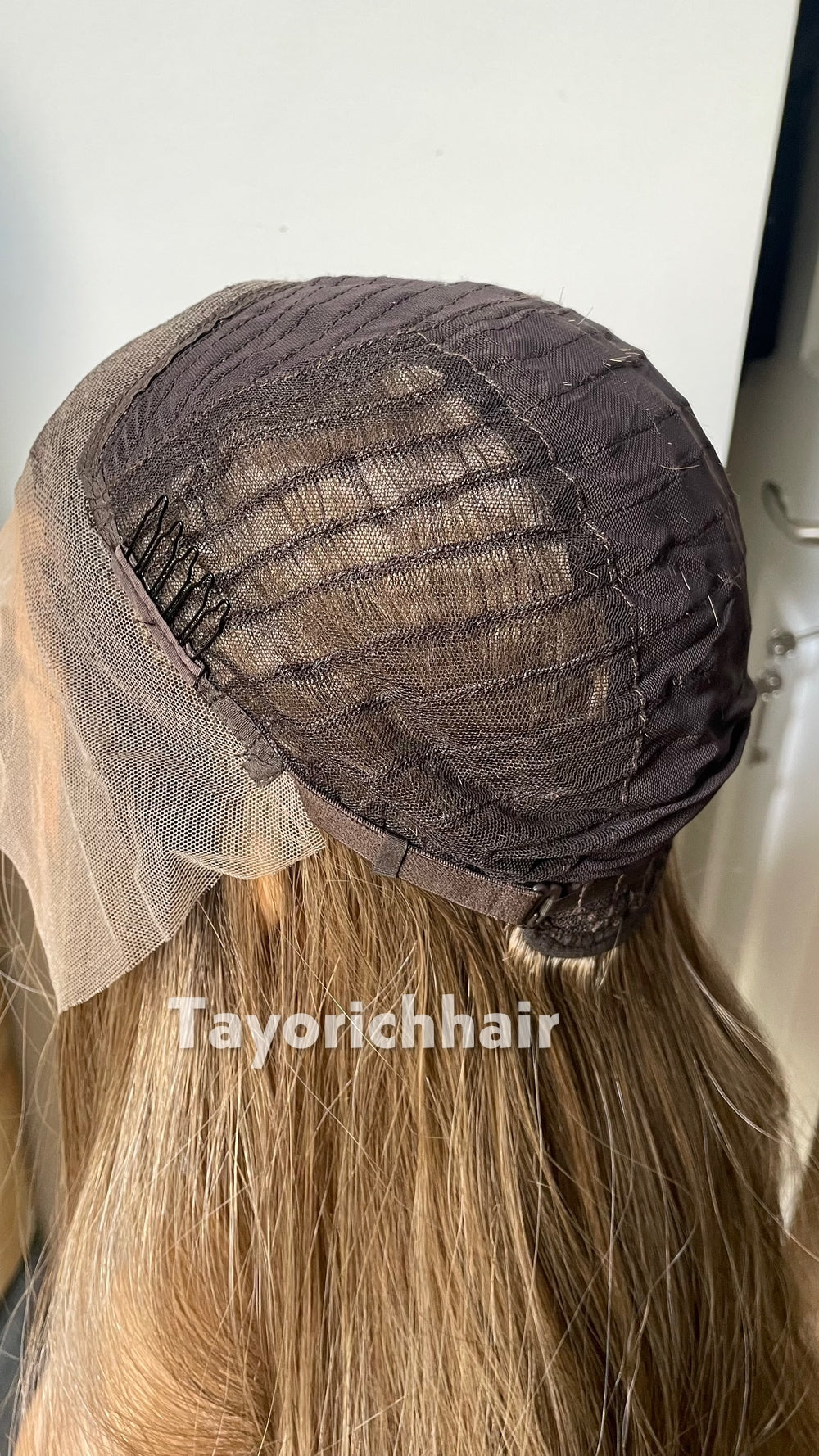 Dark Ash Brown Wig with Blonde Highlights & Black Roots | 20” Wavy