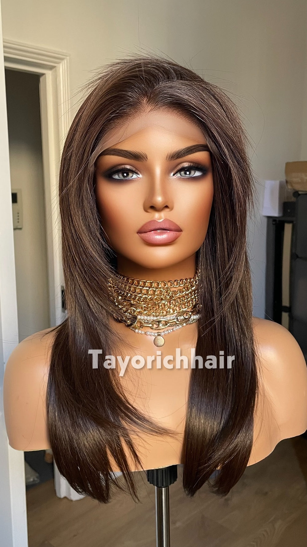 Dark Brown 18” Feathered Layer Wig | Lightweight Lace Front
