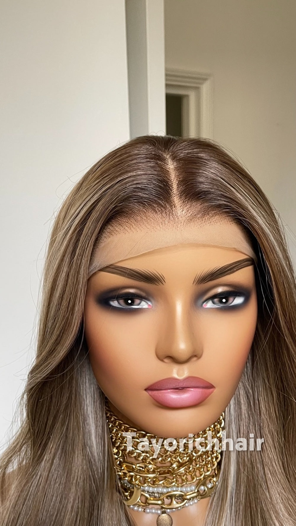 Dark Ash Brown 22” Wavy Wig | Platinum Highlights & 13x4 Lace